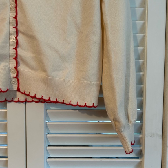 NWT BODEN Pru Scallop Trim Cardigan Cream Red Size XS V-Neck Cotton Blend - Picture 4 of 7